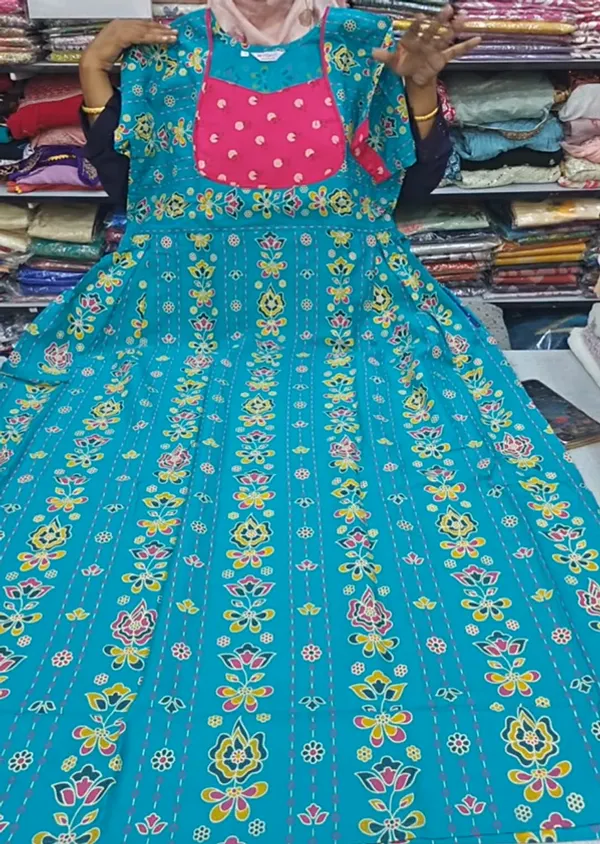 Premium Cotton Frock Style Nighty with Adjustable Rope & Side Pocket | NT3542